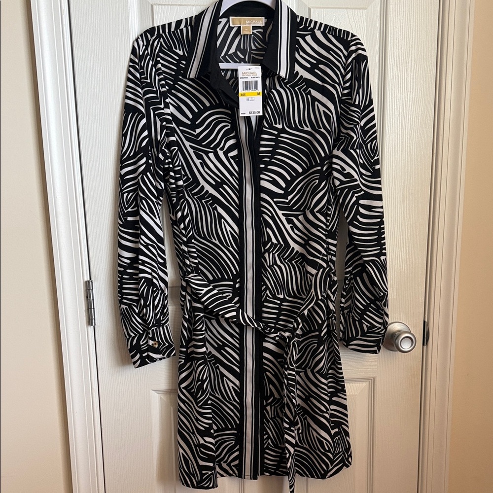 MICHAEL Michael Kors Black & White Zebra-Print Shirt Dress